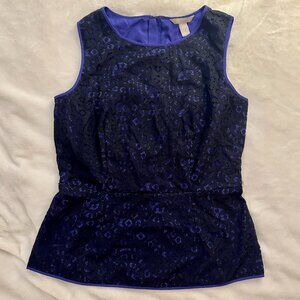 Banana Rebublic - Black Lace/Purple Sleeveless Peplum Top (NWOT), Size 14